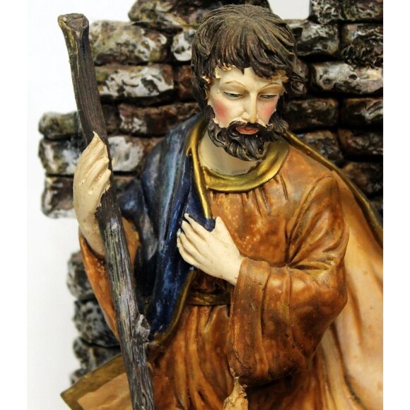 Nativity Mary Joseph Jesus Holy Family Scene Taper Candle Holder Sculpture Stone - Picture 2 of 12